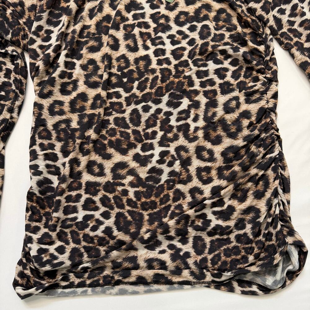 Farm Rio Mock Neck Ruched Leopard Print Stretch Jersey Top Women’s XL NWT - Picture 4 of 13